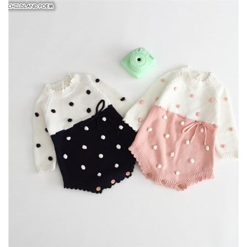 Knitted Baby Clothes Autumn Newborn Baby Romper Pomppom Cotton Baby Girl Boy Romper Onesie Toddler Infant Baby Jumpsuit Overalls