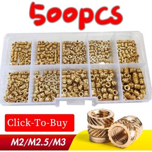 High Quality500Pcs M2 M2.5 M3 Brass Hot Melt Inset Nuts Assortment Kit Thread Copper Knurled Threaded Insert Embedment Nuts Set