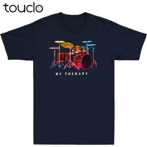 Funny Drumming Drum Set My Therapy Drummer Vintage Men T Shirt Cotton Black Tee