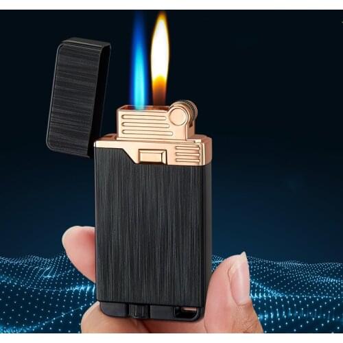 Double Flame Magic Torch Lighter Windproof Turbo Metal Straight Jet Lighter Free Fire Flint Gas Lighter Butane Cigar Cigarette