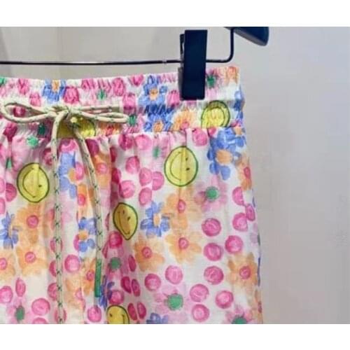 2021 Summer Womens Blouse Smiley Print Colorful Notched Short Sleeve Casual Shirt and Tops with Buttons for Holiday