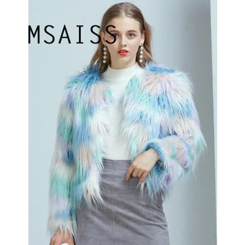 MSAISS Winter Fur Coat Women Fluffy Warm Long Sleeve Female Outerwear Autumn Winter Coat Jacket Hairy Overcoat