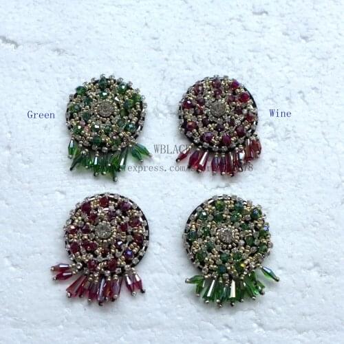 10pieces/lot Beatiful green/red beads mixed rhinestone applique Collar Bags sewing on garment accessories decoration patch