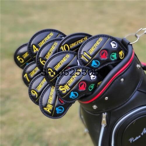 10Pics/a lot Golf Club Iron Headcover (4,5,6,7,8,9,10,11,Aw,Sw) Pu Leather Waterproof Sports Golf Club Accessories Equipment