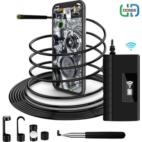 2.0 MP 1080P HD 5.5mm WiFi Borescope IP67 Waterproof Semi-rigid Cable Snake Camera with LED Lights for Android iOS iPhone Phone