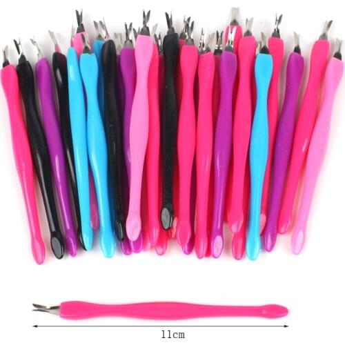 200Pcs/lot Cuticle Pusher Forks Dead Skin Remover Trimmer Mix Color Stick For Pedicure Manicure Professional Nail Care Tools