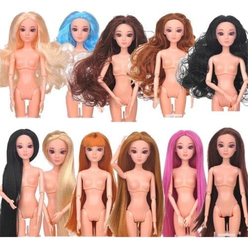 32CM 1/6 BJD Doll 12 Movable Jointed 3D eyes Straight and Curved Multi-colored Hair Dolls Toys For Girls Naked Doll Body