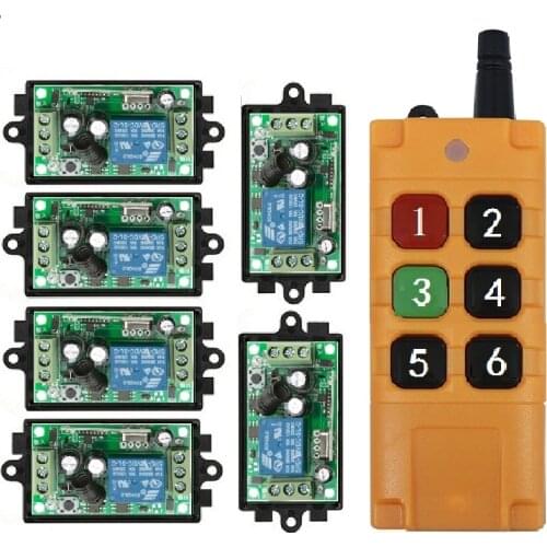6*1 Channel Relay Wireless Remote Control Light Switch 10A Relay Radio 12V Receiver Module 50-500M Power Industrial Transmitter