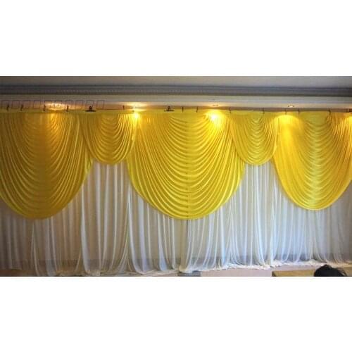 6m/20ft (w) x 3m/10ft (h) White Wedding backdrop curtain with yellow swags wedding props wedding background veil
