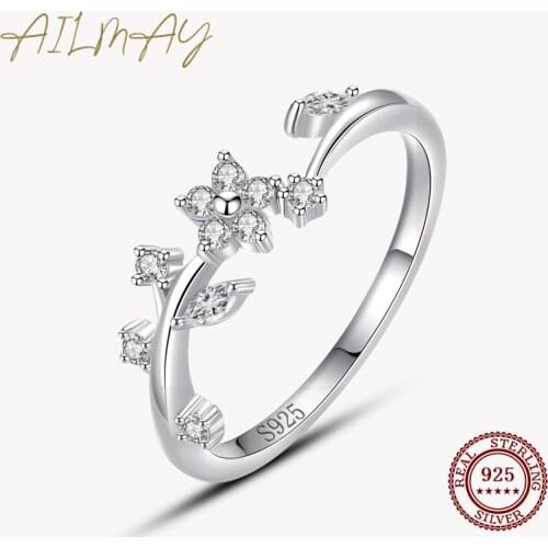 Ailmay Hot Sale Genuine 925 Sterling Silver Lovely Flower Rings Cubic Zirconia Women Minimalist Fine Jewelry 2021 New Style