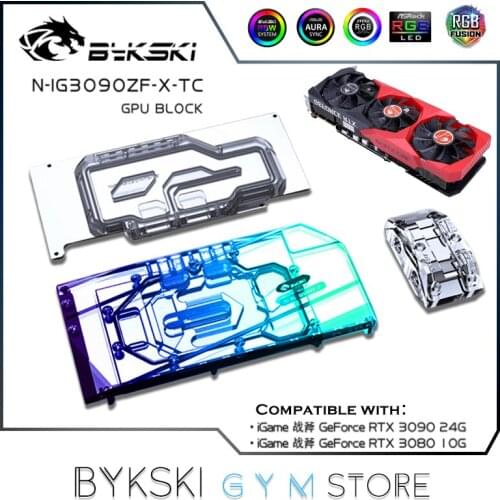 Bykski GPU Active Backplate Block For IGame Battle AX RTX 3080/3090, PCB Backside Memory(VRAM) Double VGA Cooler,N-IG3090ZF-TC