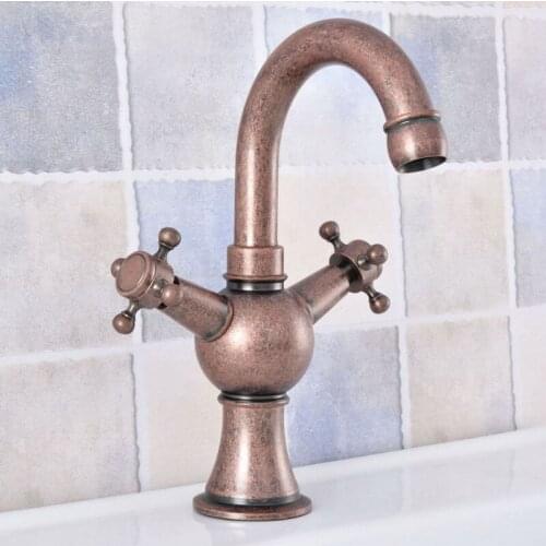 Antique Copper kitchen Bathroom Sink Faucet 360 Degree Swivel Spout Double Cross Handle Single Hole Hot and Cold Tap Lsf629