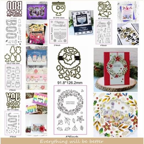 BOO Christmas Letter Wreath Flower Animals Candle Wine Glass Metal Cutting Dies Match Clear Silicone Stamps Scrapbook Cards 2020