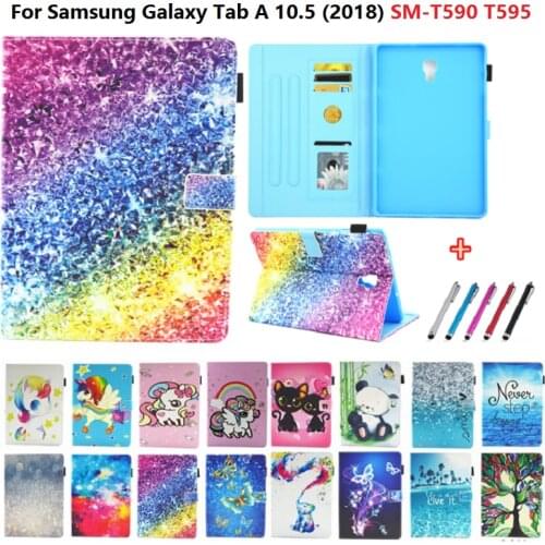 Coque For Samsung Galaxy Tab A A2 10.5 2018 T590 T595 SM-T590 Kawaii Unicorn Panda Tablet Cover For Samsung Tab A 10.5 Case+Pen