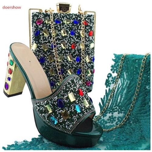 Doershow New Arrival D.green Shoes and Bag Sets for Women African Matching Shoes and Bags Italian In Women Bags and bags SBL1-21