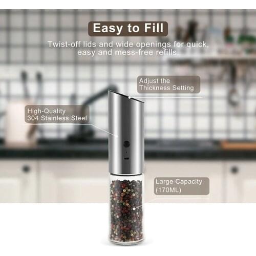 MLGB Electric Automatic Mill Pepper and Salt Grinder LED Light Peper Spice Grain Mills Porcelain Grinding Core Mill White