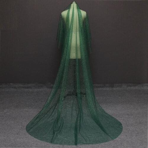 Shining Long Green Wedding Veil with Gold Dust Glitters One Layer 3 Meters Cathedral Bridal Veil WITHOUT Comb Voile Mariage