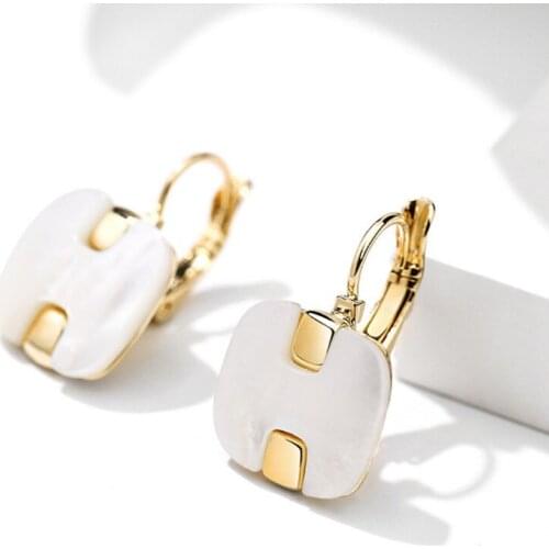 FYSL Light Yellow Gold Color Geometric Shape Shell Dangle Earrings for Women Attractive Design Jewelry