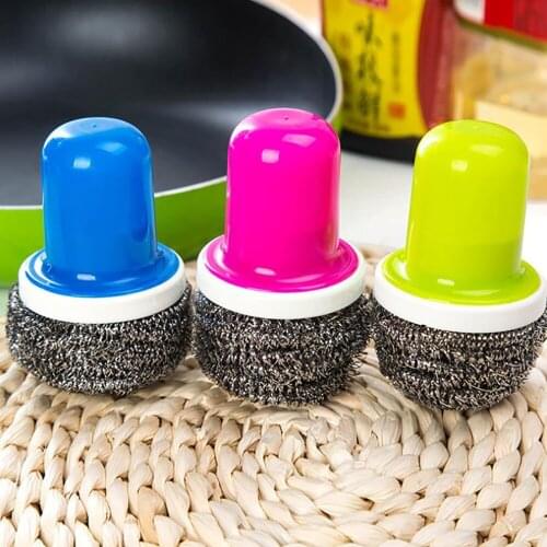 Cleaning Tools Steel Ball With Handle Kitchen Cleaning Steel Ball Brush Stainless Steel Decontamination Brush Pot Brush Brush