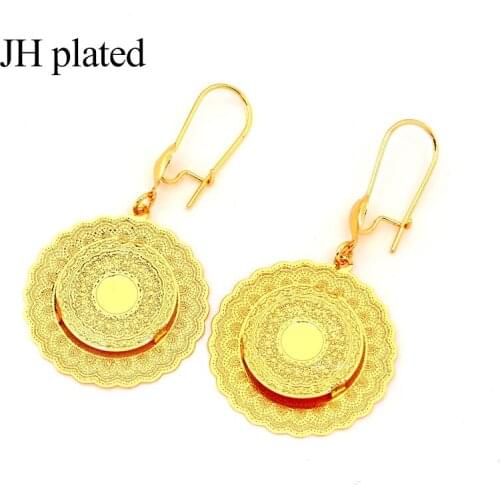 JHplated African Ethiopia jewelry Earrings Round two layer Sculpture for womens gift wedding gifts fashion decorative