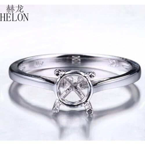 HELON 6.5MM Round Cut Solid Solid 14k White Gold Engagement Wedding Semi mount Solitaire Women Ring Setting Fine Jewelry Gift