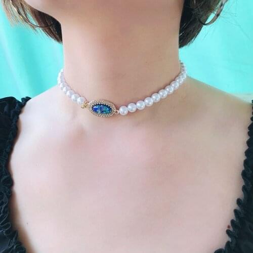 Glitter Stones Choker Necklace Pearls New Modern Elegant Short Party Jewelry