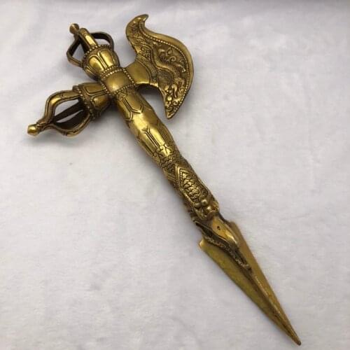 Collection Chinese Brass Carved Hatchet Exquisite Metal Crafts Home Decoration