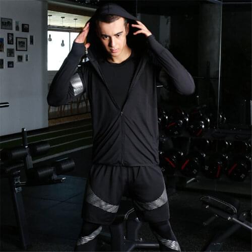 New Breathable Gym Sport Wear Yoga Set Quick Dry Men Hot 5iece Sets Coats+T Shirt+Long Sleeve Tee+Shorts+Pant Outdoor Tracksuits