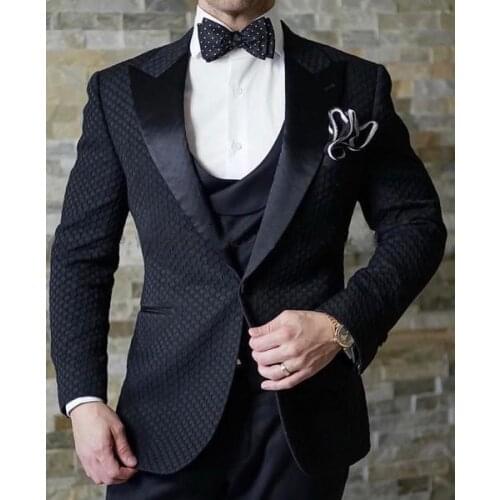 Handsome Groomsmen Peak Lapel Groom Tuxedos Mens Wedding Dress Man Jacket Blazer Prom Dinner (Jacket+Pants+Tie+Vest) A177
