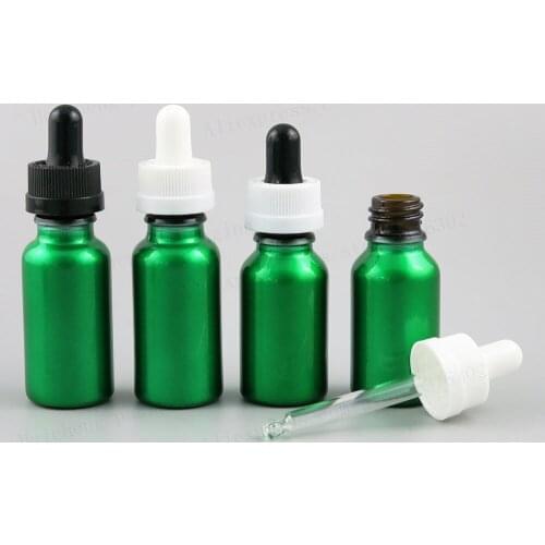 Refillable 1/2oz Paint Green Glass Save Dropper Bottles for Essential Oil Glass Piepette Dropper Container 15ml 20ml 200PCS