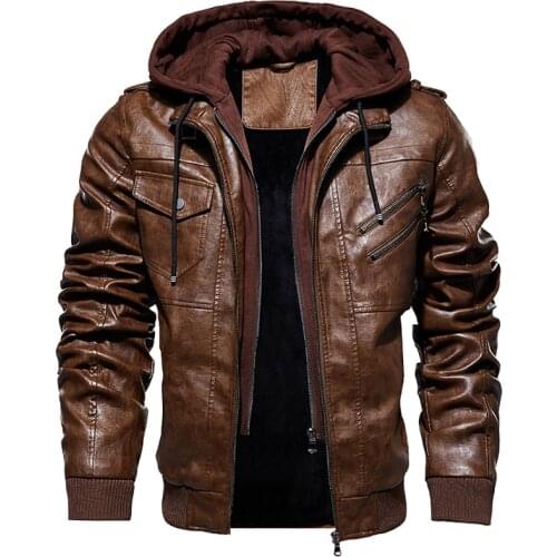 Mens Winter Leather Jackets and Coats Autumn Fashion Motorcycle Biker Leather Jacket Slim Fit Oblique Hooded Jacket