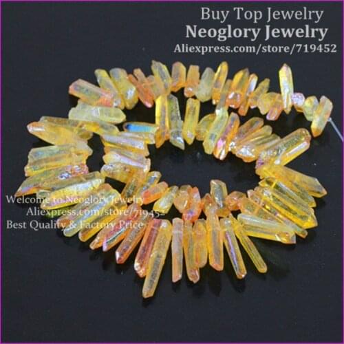 Rough Titanium Quartz Spike Pendant Beads Natural Raw Druzy Stone Lemony Quartz Point Stick Drilled Briolettes Beads