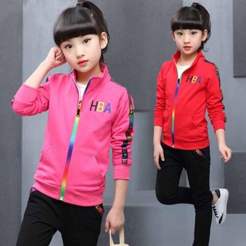 2019 New Arrival Baby Boys Girls Kids Clothes Sets Spring Autumn Sport Jacket+Pants Rainbow Solid Zipper Girls Sets
