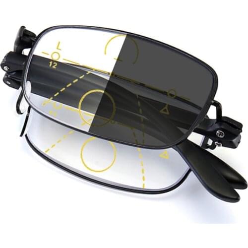 2021 Foldable Progressive Photochromic Reading Glasses Men Portable Multifocal Anti Blue Ray Hyperopia Eyewear with Glasses Case