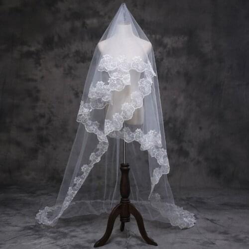 1.5/2/3/5M 1 Layer Women Bridal White Ultra Long Wedding Tulle Veil Wide Embroidered Hexagonal Floral Applique Edge