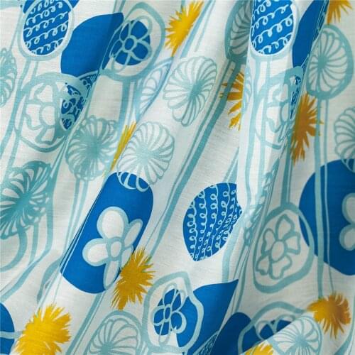 Chic floral pattern printed silk blends cotton fabric,blue&orange floral,sewing for shirt,dress,skirt,blouse,craft by the yard