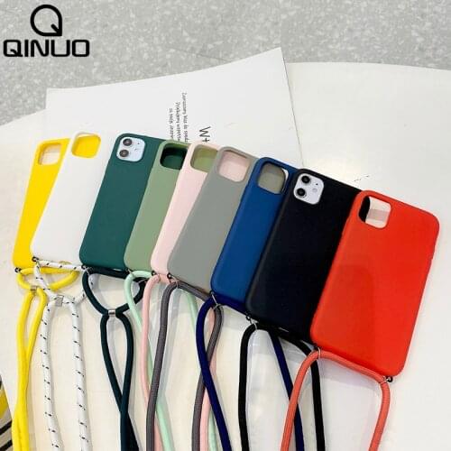 Solid Color Silicone Case With Crossbody Lanyard For iPhone 11 Pro XS Max X XR 8 7 Plus 6 12 SE 2020 Hang Neck Strap Candy Cover
