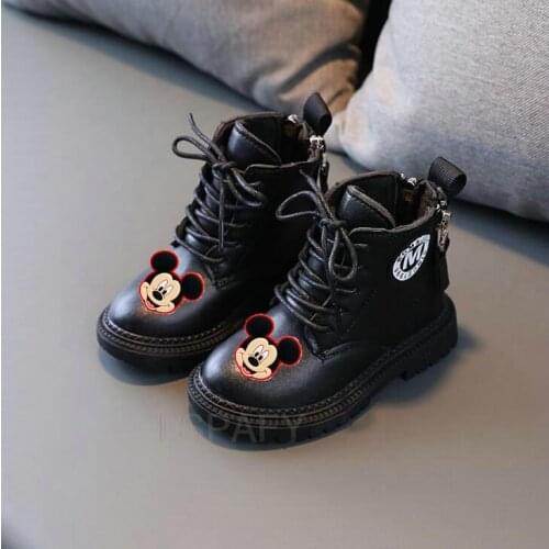 2021 Autumn New Boy Martin Boots Zipper Baby Short Boots British Fashion Leather Boots Girls Boots Mickey Mouse Single Boots