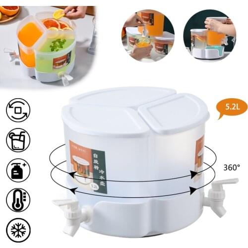 3 in 1 5.2L Beverage Drinking Dispenser Rotating Detachable Water Liquid Container Fridge Cold Kettle Fruit Juice Maker Bar Tool