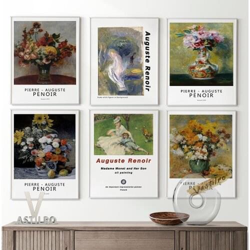 Pierre Auguste Renoir Museum Retro Poster Vase Flower Illustration Modern Wall Art Bedroom Decor Canvas High Quality Painting