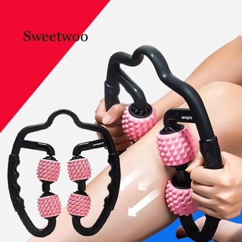 SWEETWOO U Shape Trigger Point Massage Roller For Arm Leg Neck Muscle Tissue For Fitness Gym Yoga Pilates Sports 4 Wheel