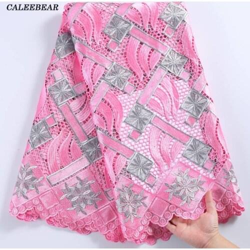 Pink Gray African Cord Lace Fabric High Quality Guipure Cord Lace Water Soluble Cotton Lace With Beads For Wedding Dress S2241