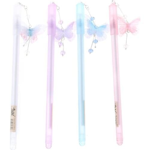 Cute Butterfly Pendant Neutral Pens Kawaii Crystal Gel Pen for Kids Gift School Office Supplies Stationery P82A
