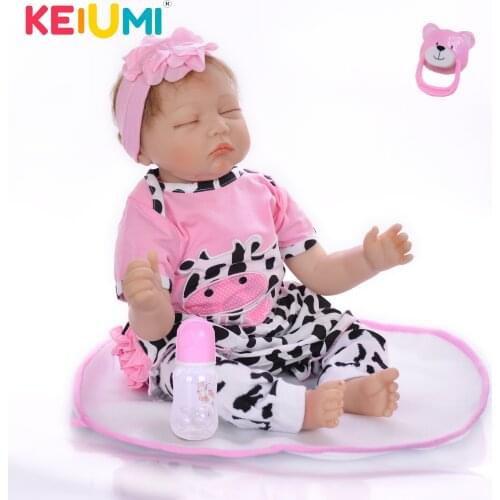 KEIUMI 23 Inch Closed Eye Girl Doll Reborn Boneca 55cm Reborn Babies Silicone Doll For Kids Birthday Day Surprise