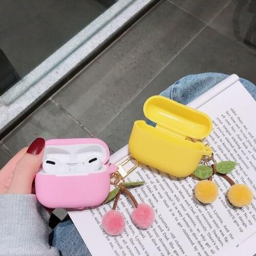 Cute Plush Cherry Silicone Case For AirPods Pro Case Bluetooth Earphone Case For Airpods Pro3 Charger Box Protect Cover Key Ring