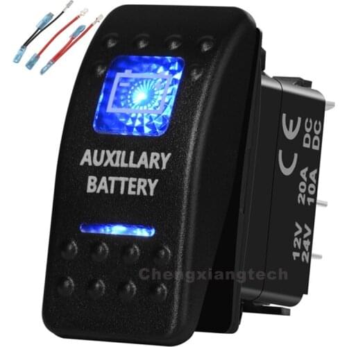Blue Led 5 Pin on-off SPST Rocker Push Switch Auxillary Battery Waterproof Overload protection Car Boat 12v/24v+Jumper Wires Set
