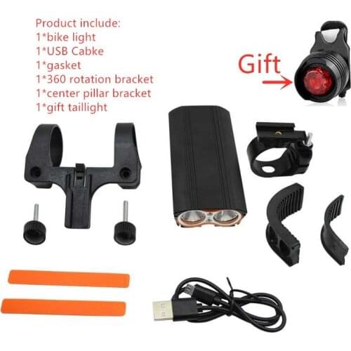 WasaFire 2400lm Bike Light Kit 2* T6 LED Bike Front Lights MTB Head Rear Lamp USB Rechargeable Cycling Headlight with Taillight