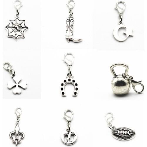 High Quality 12pcs/lot Silver rugby footprint Dangle Charms Lobster Clasp Hanging Charm fit Bracelet&Pendant Necklace