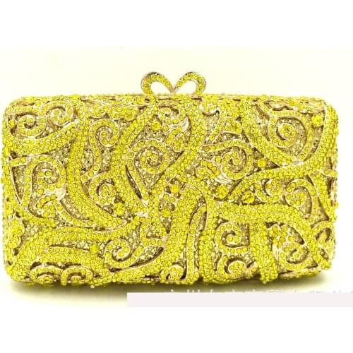 XIYUAN Yellow Diamond BAG Women Evening Minaudiere Bags Metal Crystal Clutches Wedding Handbags Bridal Party Cocktail Bag purse