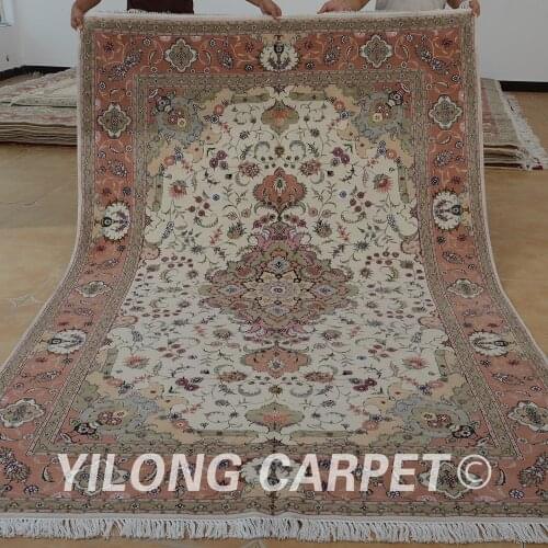 Yilong 6'x9' persian wool silk carpet garden design wool and silk blend rug (1442)